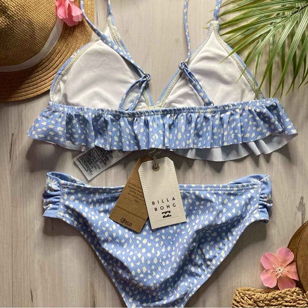Billabong 🏝️ Where to Ruffle Girls’ Floral Ruffle Tri Light Blue Bikini Set - Picture 11 of 14